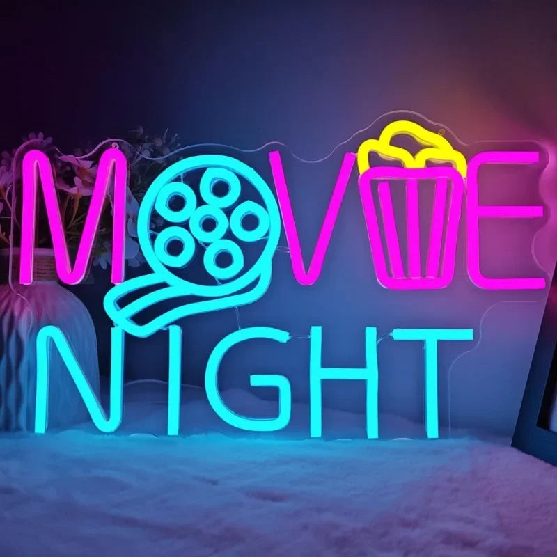 Néon Cinéma Déco Murale – Movie Night | 6 Modèles Lumineux