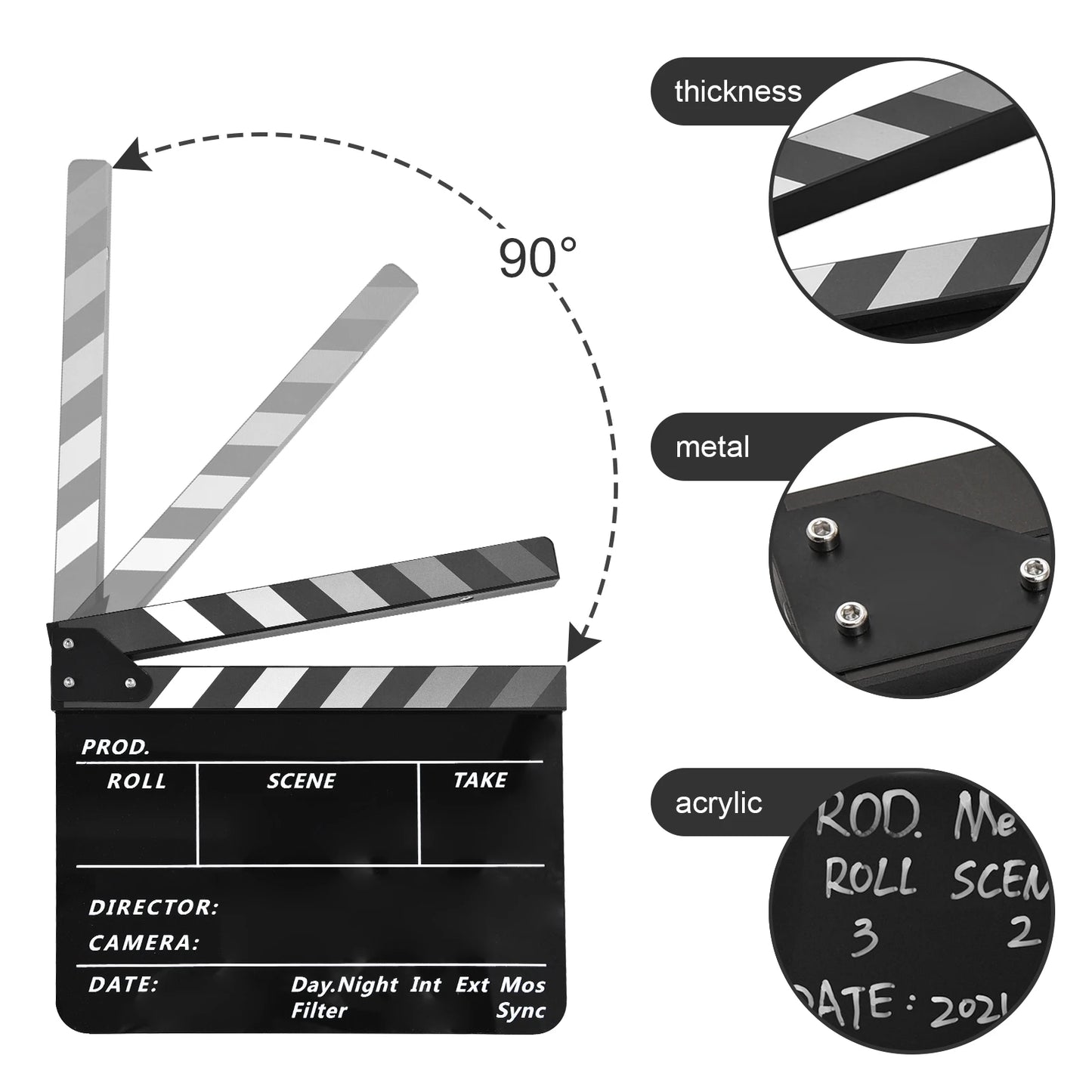 Clap Cinéma Professionnel Noir – Grand Format Acrylique Effaçable